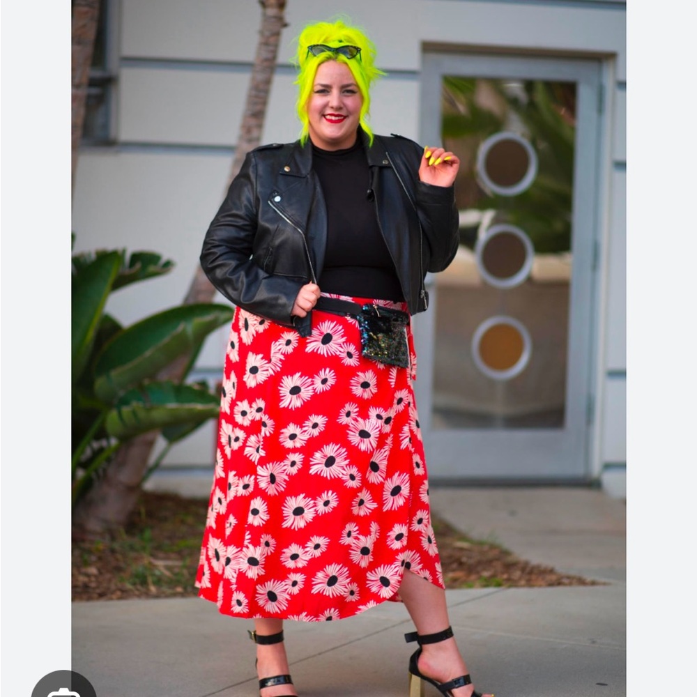 Anthropologie Red A-Line Midi Skirt for Casual Nights